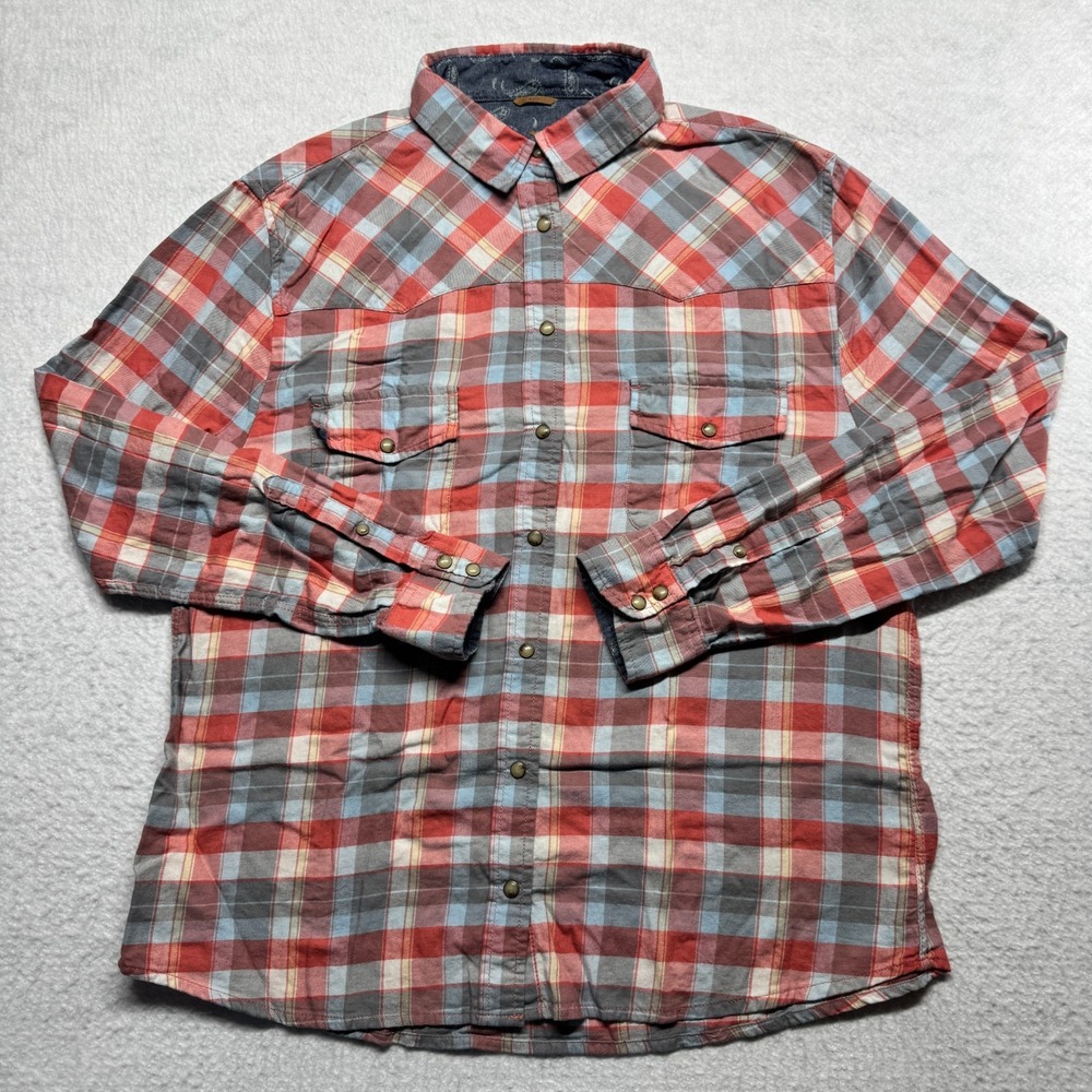 Jachs Girlfriend Bea‎ Flannel Shirt Multi Plaid Pearl Snap Roll Tab Women's XXL